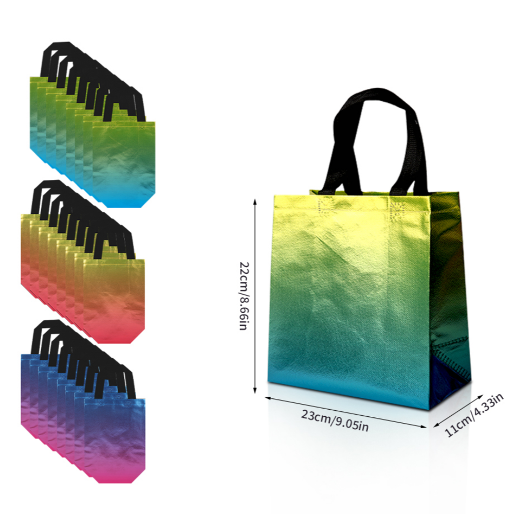 16/32pcs Holographic Gift Bags, Laser Rainbow Gradient Non-Woven Tote Bags with Handles for Birthday, Wedding, Christmas Party Favor Supplies