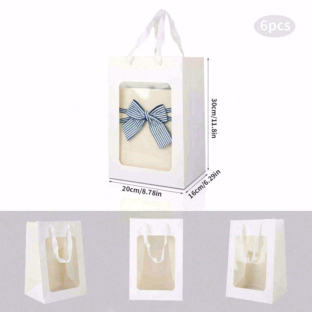 6/12pcs Clear Window Gift Bags, White Paper Party Favor Bags for Wedding, Birthday, Candy, Cookies, Bakery Packaging