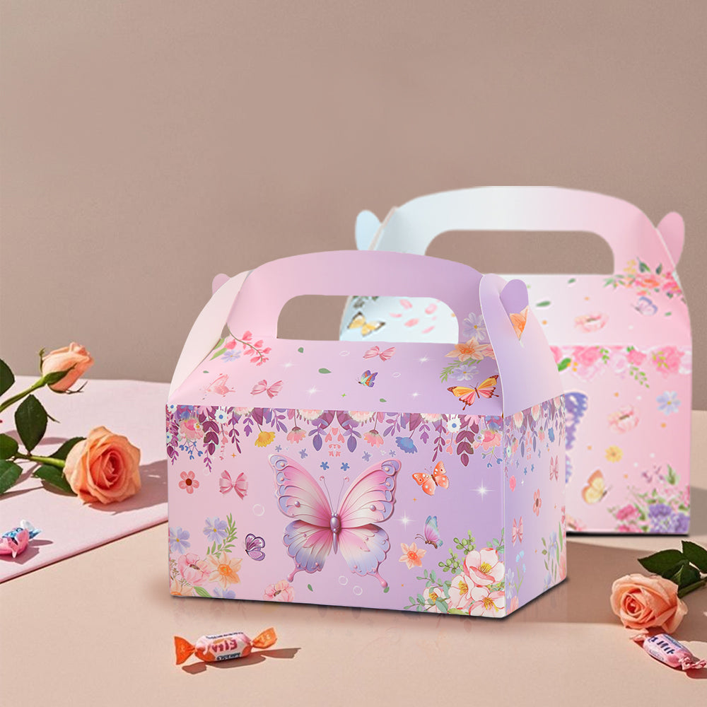 16/32pcs Butterfly Favor Boxes, Pastel Floral Party Gift Boxes for Wedding, Birthday, Baby Shower, Easter Candy Boxes with Handle
