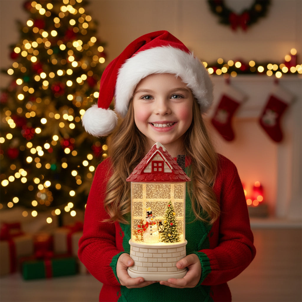 1 Piece Christmas Snow Globe House with Snowman and Tree, Lighted Indoor Holiday Decoration for Home
