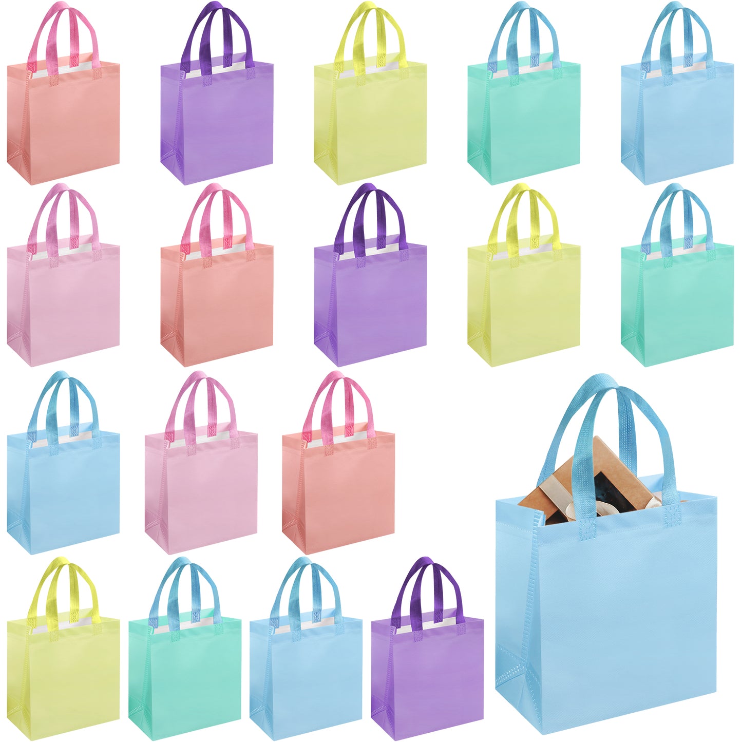 18/36pcs Macaron Gift Bags, Reusable Non-Woven Fabric, Easter Basket Bags, Kids' Birthday Party Bags, Candy Bags, Spring Wedding Favor Bags
