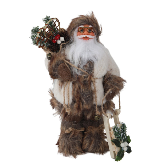 15.7In Rustic Santa Claus Figurine with Sled, Primitive Christmas Decoration for Tabletop Mantel, Farmhouse Holiday Home Decor