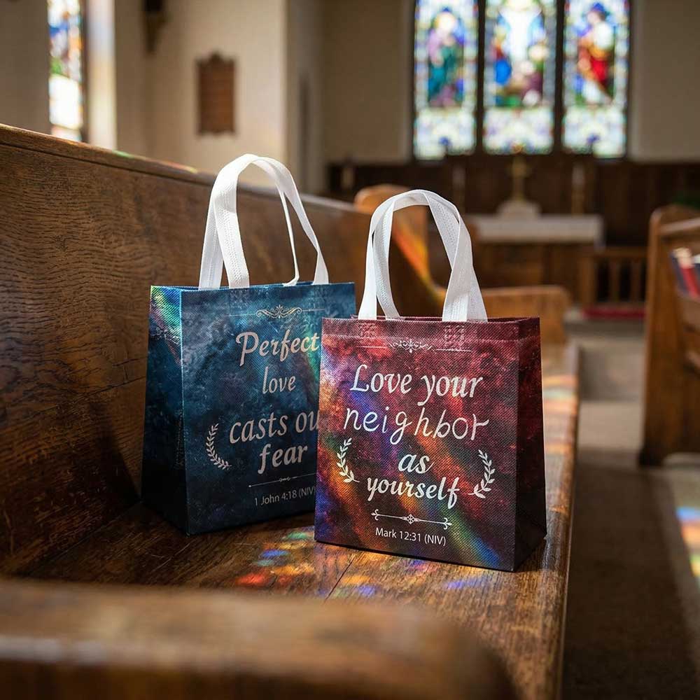 18/36pcs Christian Gift Bags with Bible Verses, Non Woven Tote Bags for Church, Bible Study, Baptism Party Favors