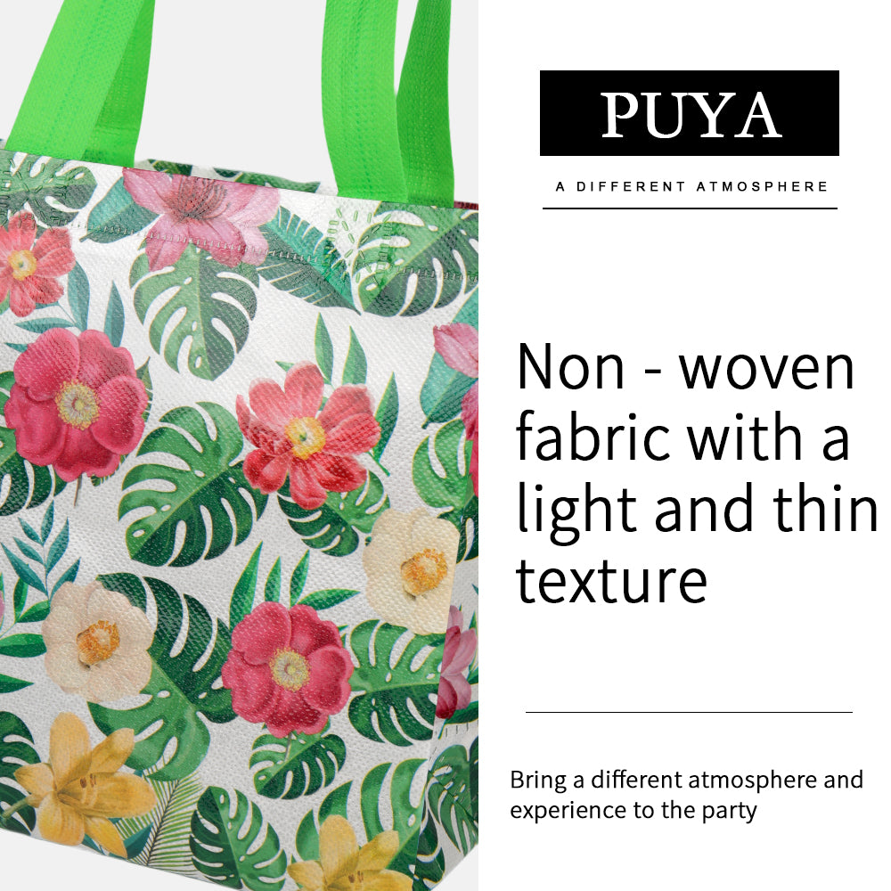 24/48pcs Tropical Gift Bags with Handles, Hawaiian Luau Party Favor Bags, Hibiscus and Monstera Summer Birthday Wedding Goody Bags for Candy Treats