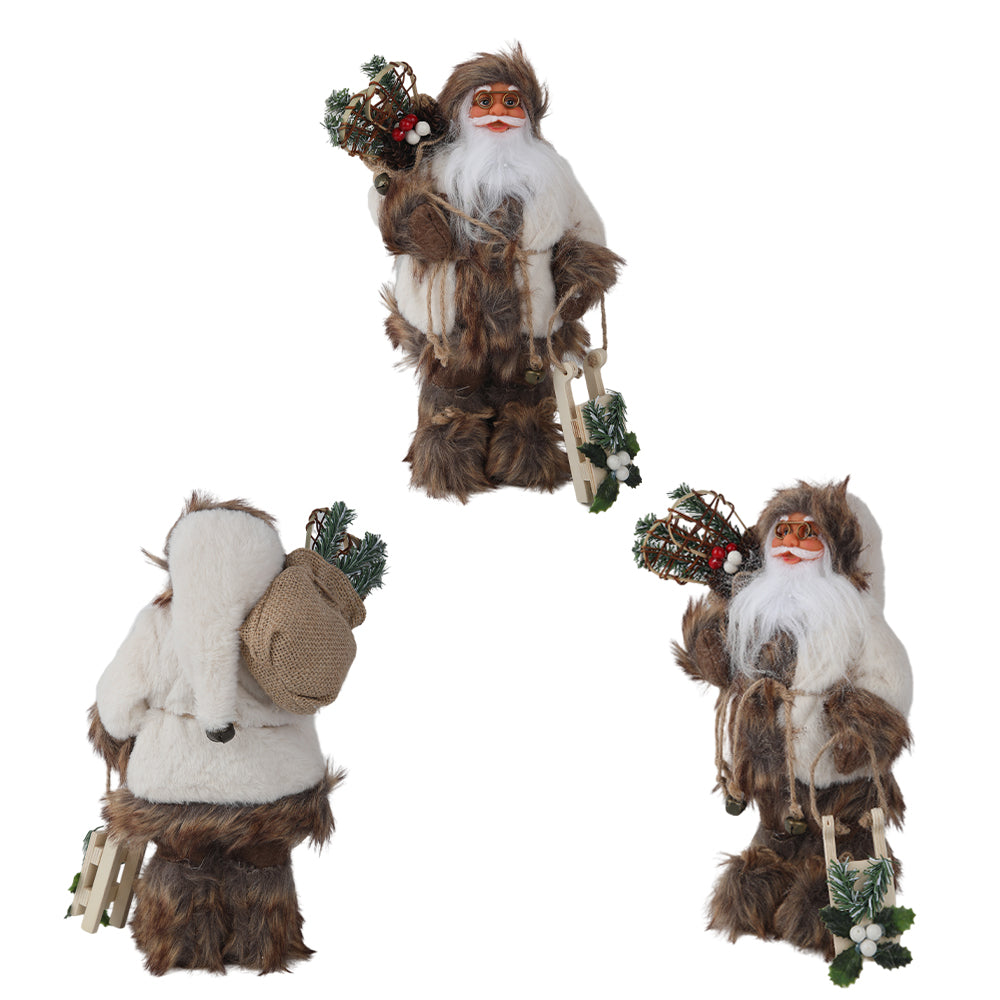 15.7In Rustic Santa Claus Figurine with Sled, Primitive Christmas Decoration for Tabletop Mantel, Farmhouse Holiday Home Decor