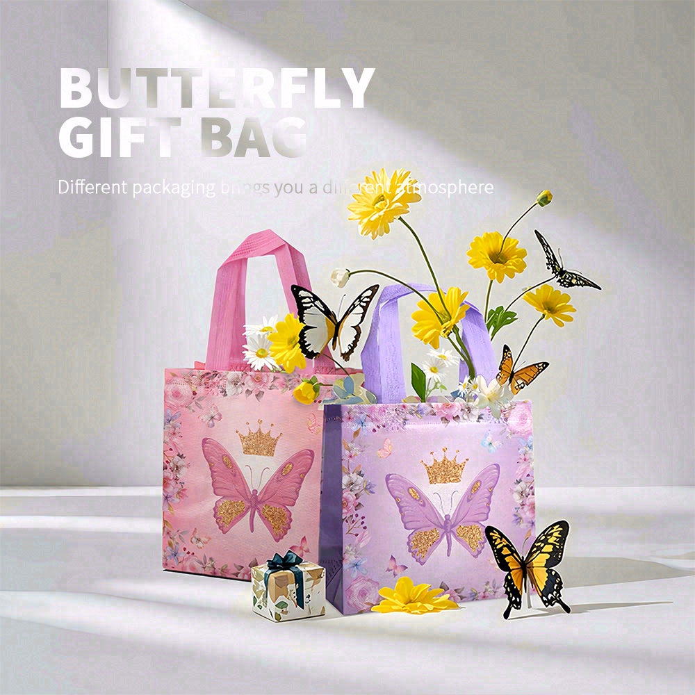 24/48 Pcs Spring Butterfly Themed Gift Bags, Reusable Tote Bags, Perfect for Birthday Parties, Weddings, Baby Showers, Mother’s Day and Valentine’s Day