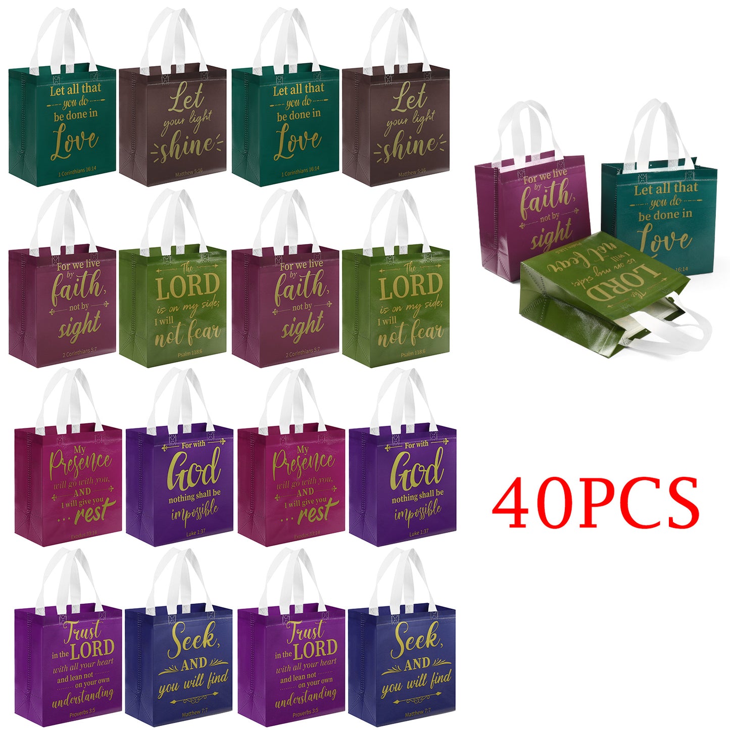 16/40pcs Christian Bible Verse Gift Bags, Reusable Plastic Tote for Church, Baptism, Communion, Party Favor