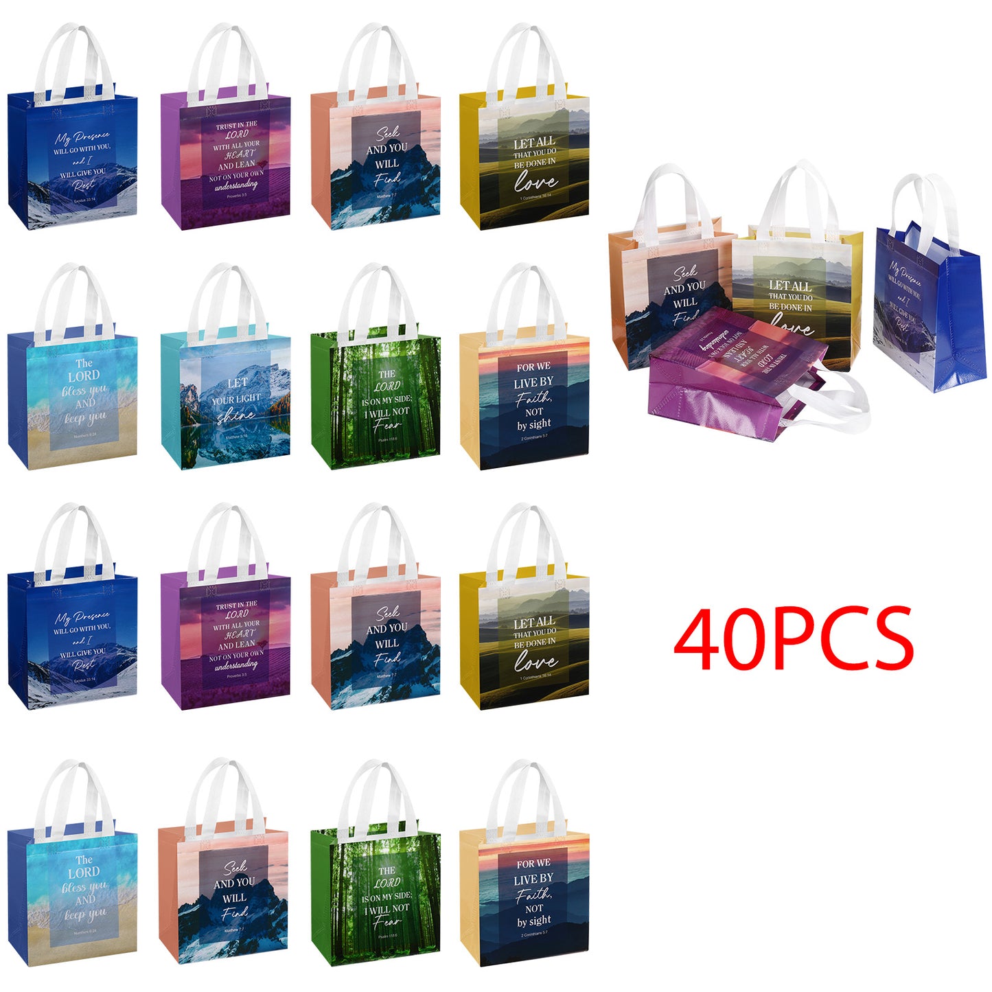 16/40pcs Christian Gift Bags,Bible Verse & Scenery Design,Church Baptism, Birthday, Easter