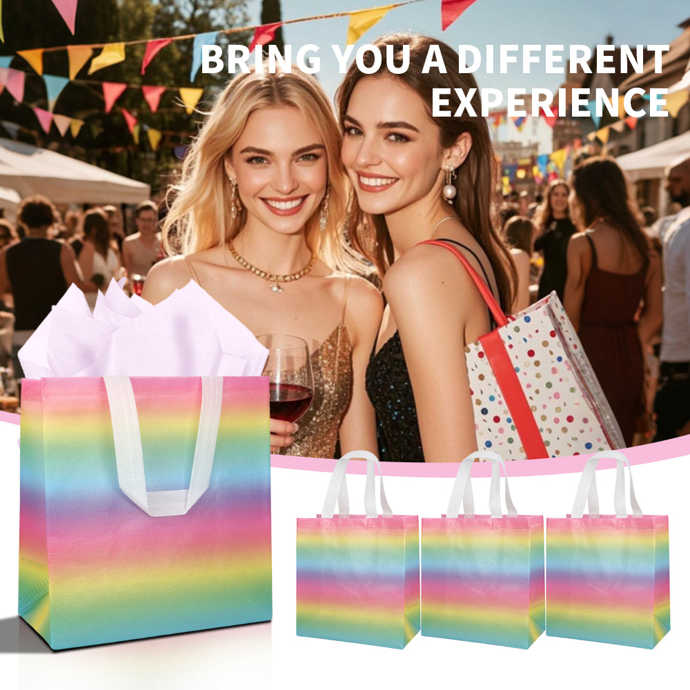 20/40pcs Rainbow Gift Bags, Non Woven Reusable Party Favor Bags with Handles for Birthday, Easter