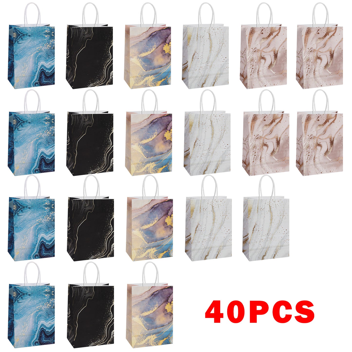 20/40pcs Marble Gift Bags,Luxury Marble Party Favor Bags for Wedding Bridal Shower Birthday Holiday, Blue Black Pink Gold Design,