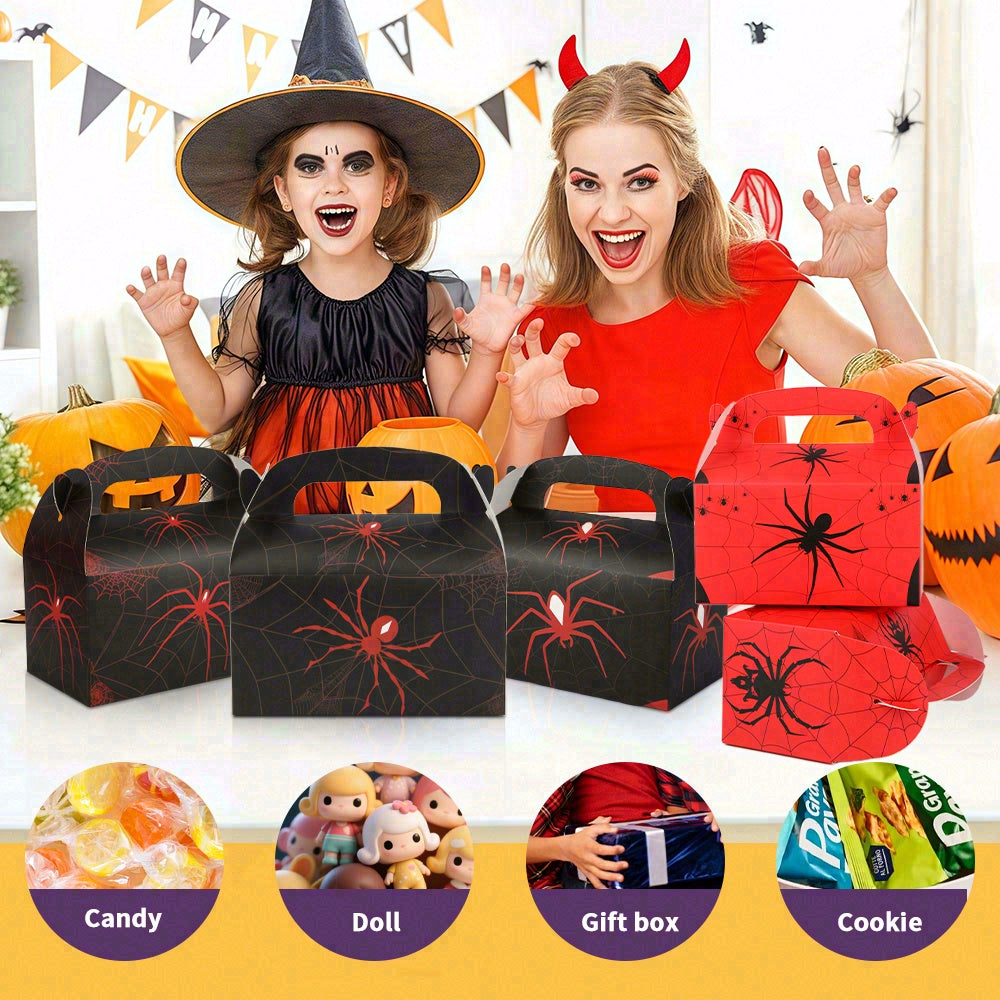 16/32pcs Halloween Spider Treat Boxes, Black Red Cobweb Party Favor Boxes with Handles for Kids Trick or Treat Candy Holder