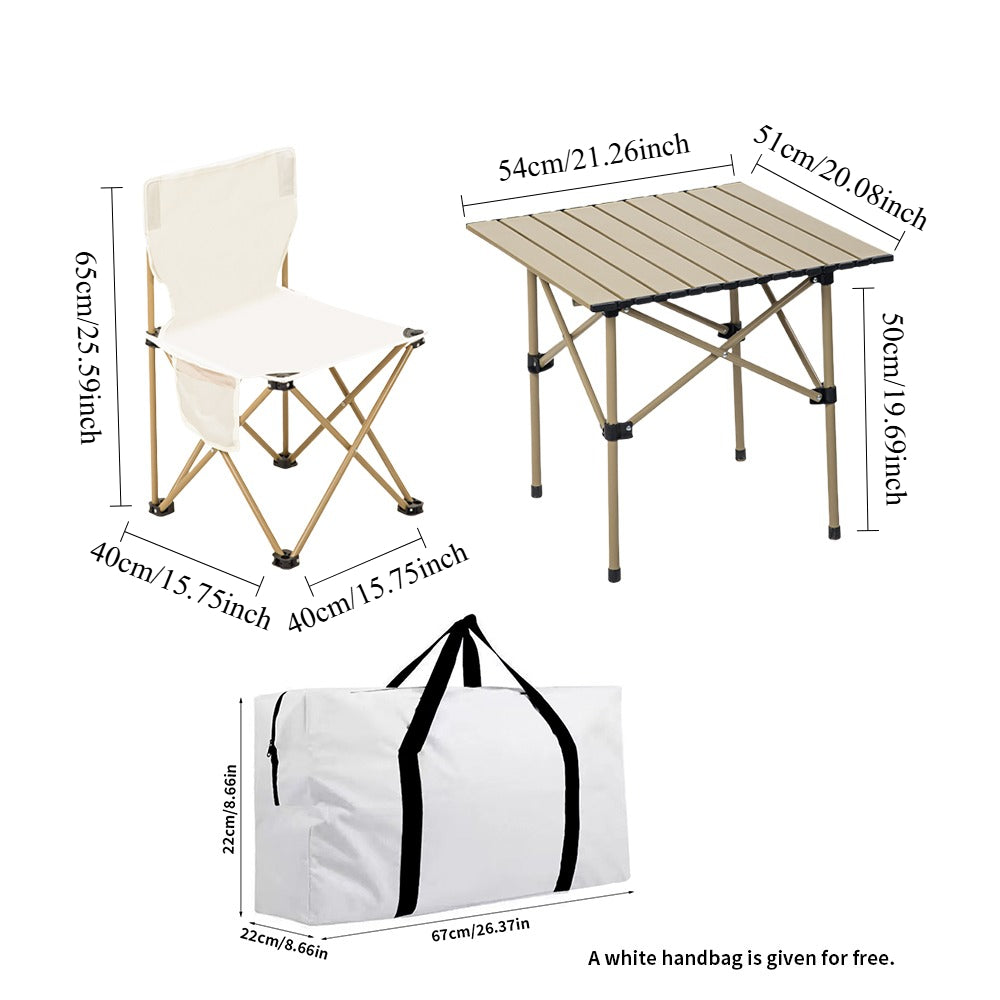 3 Piece Outdoor Folding Table and Chairs Set, Portable Camping Picnic Table with 2 Chairs, Lightweight  Patio Furniture for Backyard, Beach, BBQ (with Carry Bag)