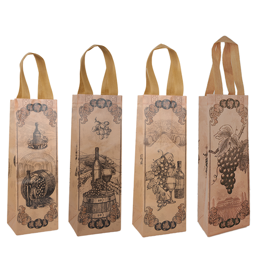 20pcs Vintage Wine Gift Bag, Reusable Non Woven Wine Tote Bag with Grape Design for Birthday, Wedding, Party