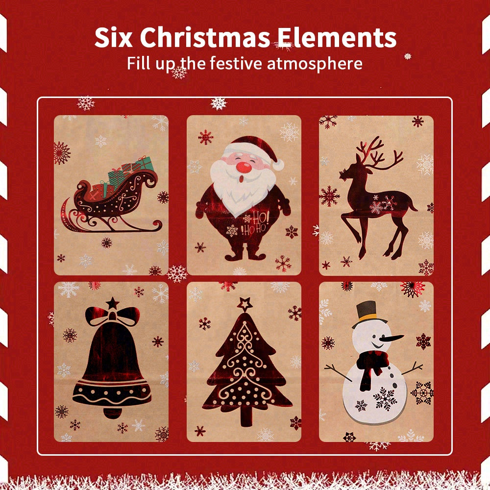 24/48pcs Christmas Gift Bags with Handles, Kraft Paper Holiday Party Favor Bags, Assorted Santa Snowman Reindeer Designs for Xmas Cookies Treats Goody Bags