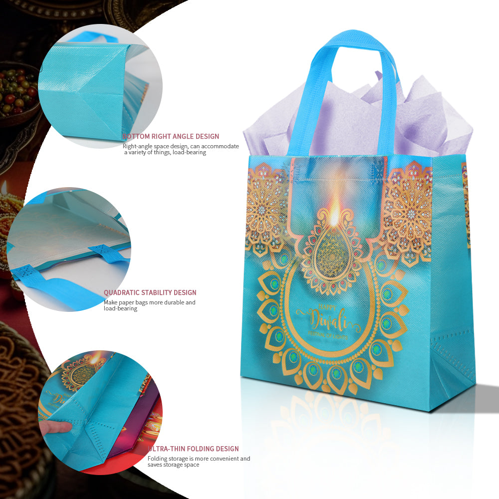 20/40pcs Happy Diwali Gift Bags, Diwali Party Favor Bags, Reusable Non-Woven Tote Bags for Festival of Lights, Diwali Return Gift Pouches