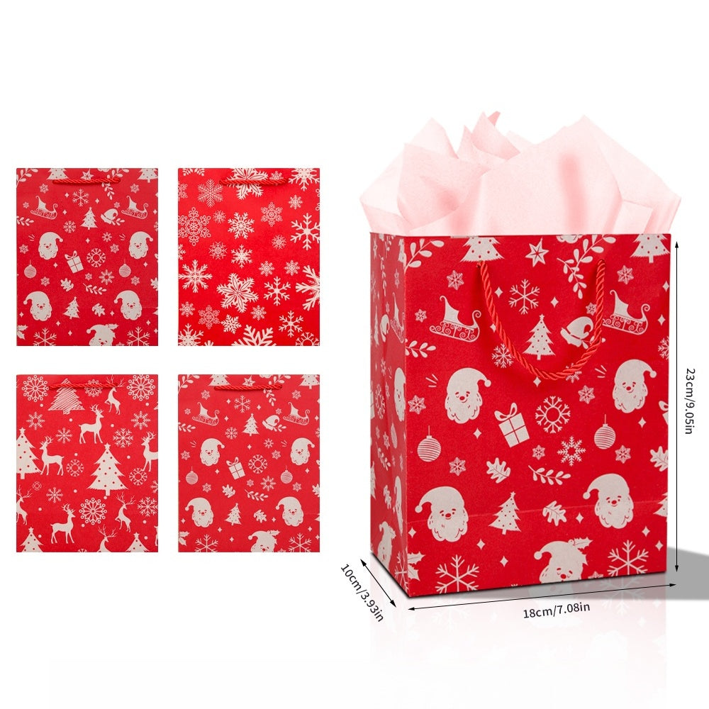 10/20pcs Red Kraft Paper Christmas Gift Bags with Handles, Santa Claus and Snowflake Design, Holiday Party Favor Treat Bags