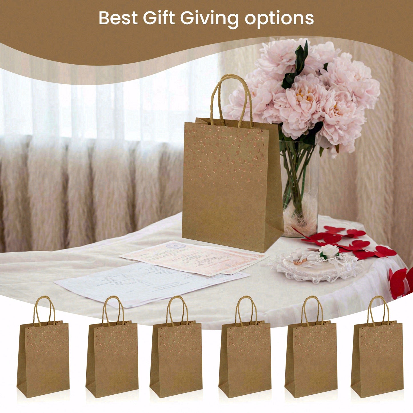 20/40 Pcs Brown Hot-Stamped Gift Bags, Thickened Material, Reusable Tote Bags, Perfect for Birthday Parties, Mother’s Day, Valentine’s Day, Weddings and Baby Feasts