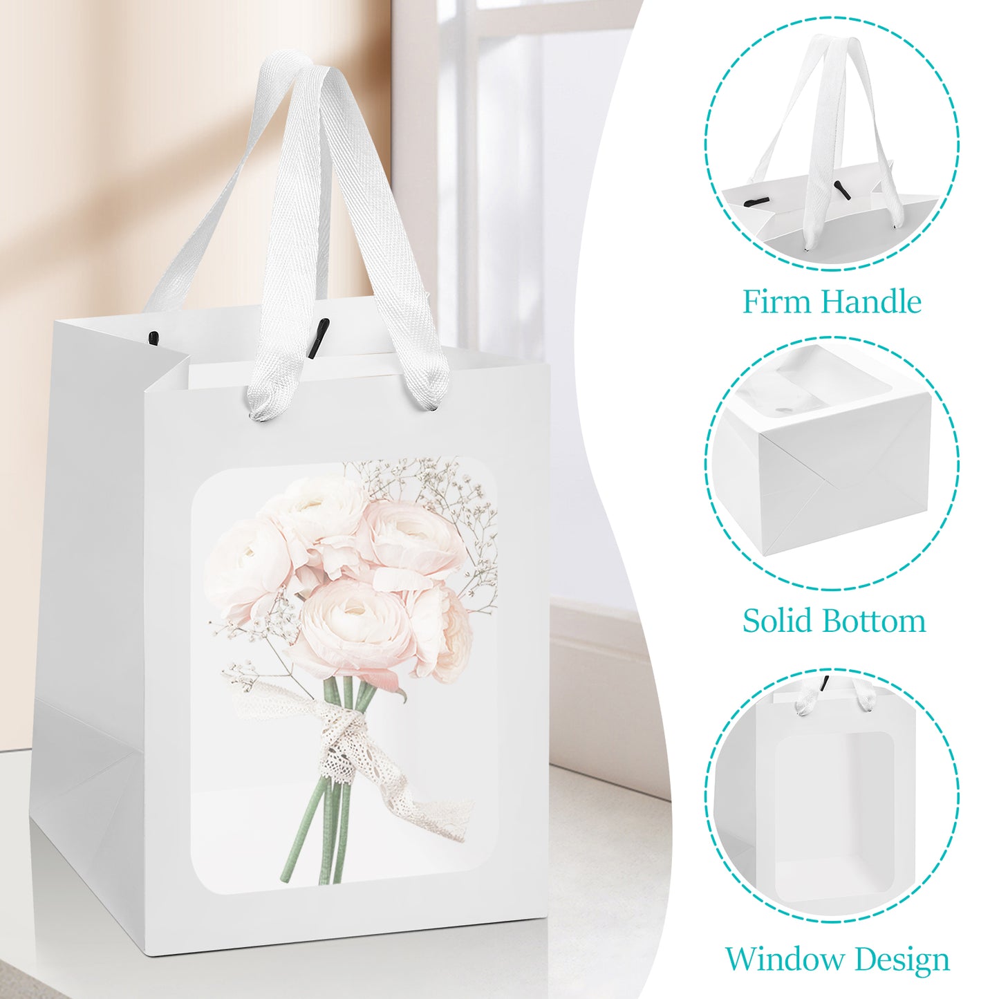 8/12/16/24pcs White Paper Gift Bags with Clear Window,Party gift bags with handles, suitable for weddings, birthdays, bridal showers and baby showers.