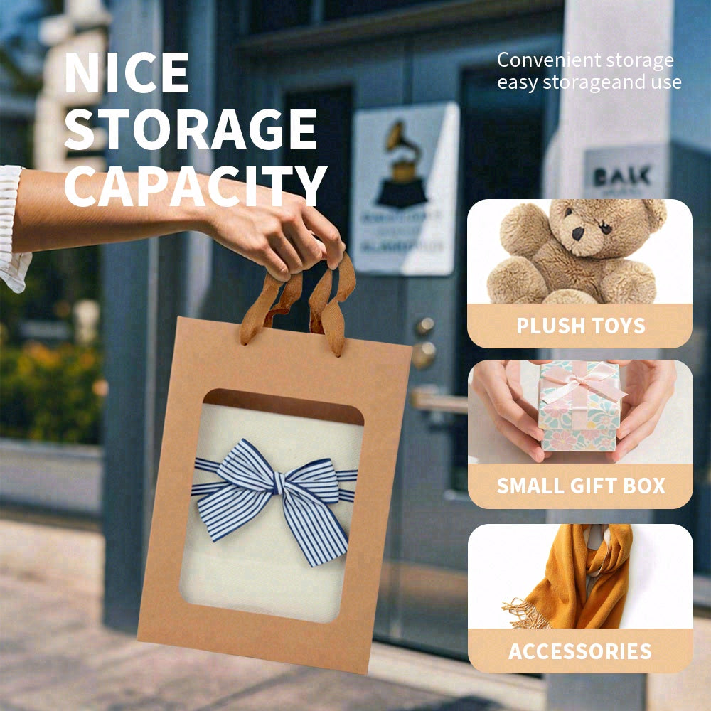6/12pcs Kraft Gift Bags with Clear Window, Brown Paper Party Favor Bags for Bakery Cookies Candy Wedding