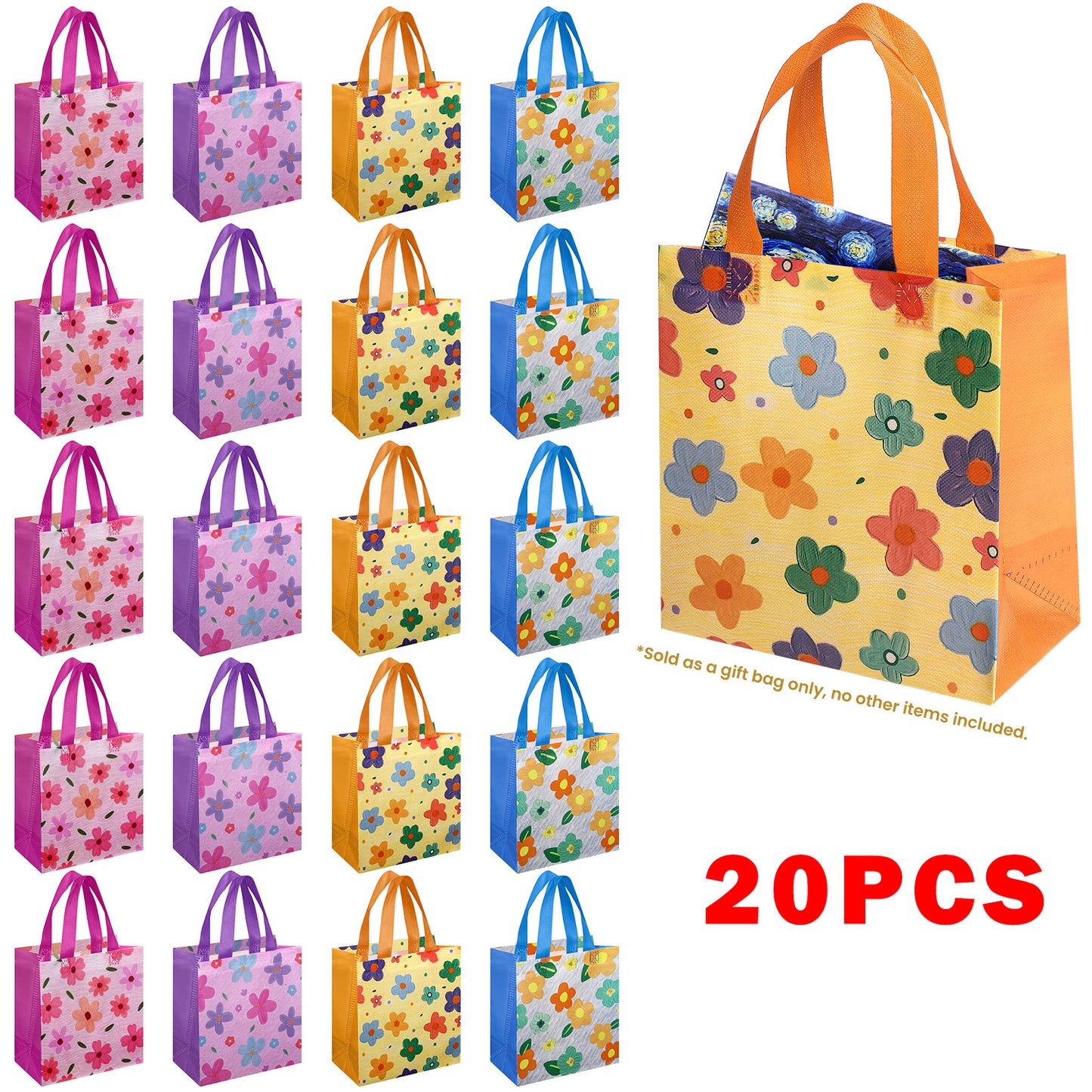 20/40pcs Floral Gift Bags, Small Flower Tote Bags for Birthday Party Favors, Cute Spring Wedding Gift Totes