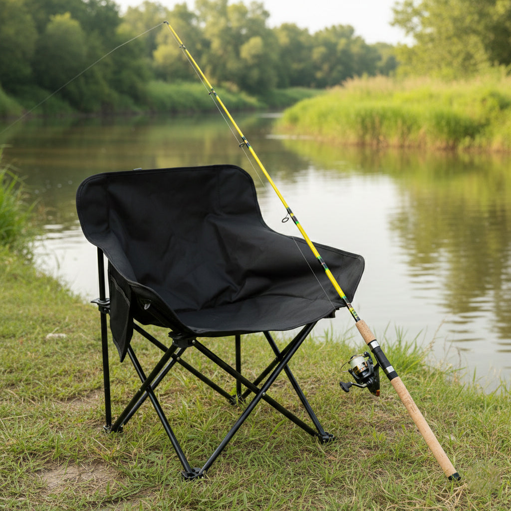 2 Piece Portable Camping Chairs, Lightweight Folding Camp Chairs with Carry Bag for Outdoor, Beach, Picnic, Tailgate(Black)