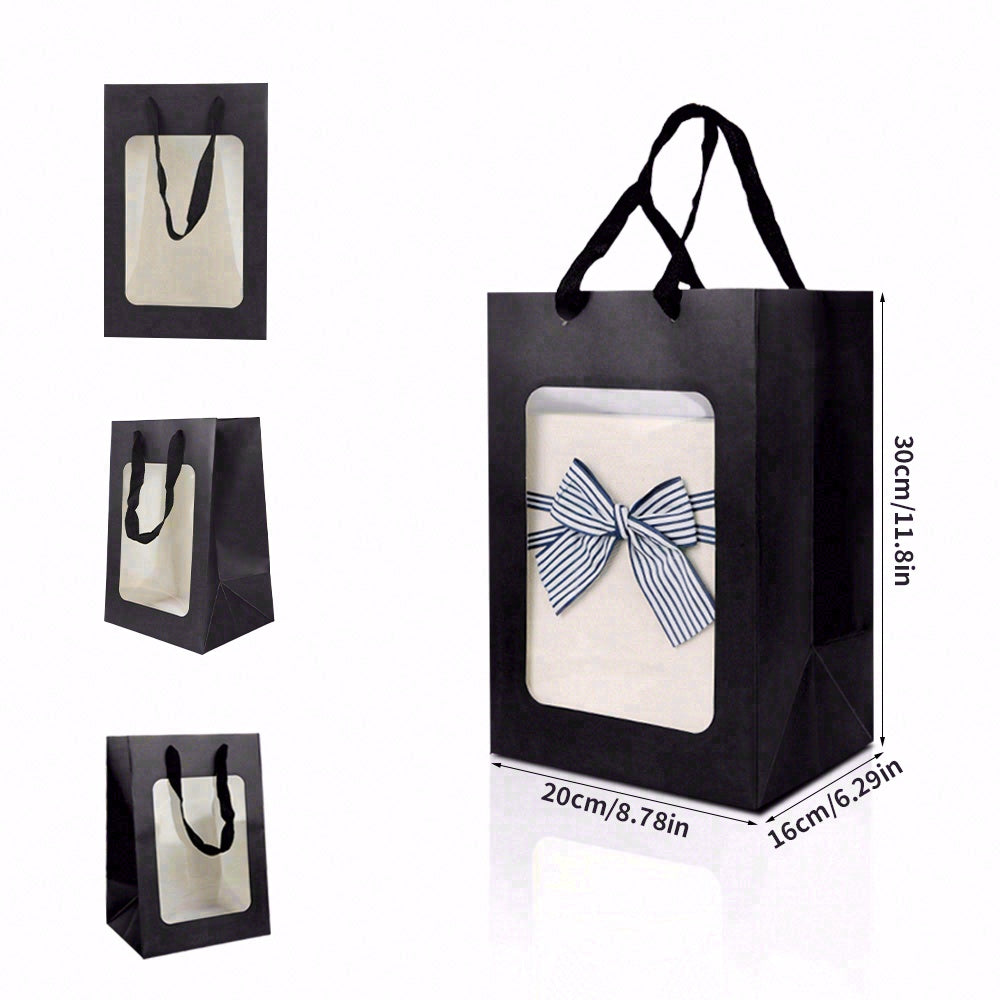 6/12pcs Black Clear Window Gift Bags, Small Paper Party Favor Bags for Halloween, Cookies, Candy