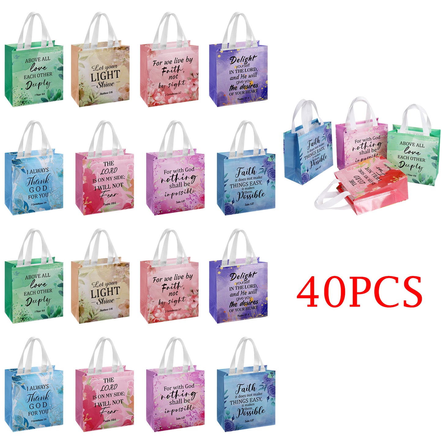 16/40pcs Christian Gift Bags with Handles Bible Verse Church Baptism Party Bags Reusable Inspirational