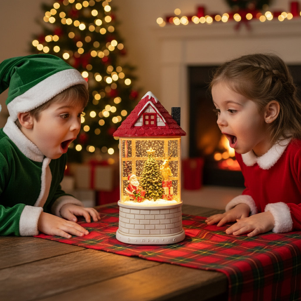 1 Piece Lighted Christmas House Decoration, LED Tabletop Christmas Village with Santa and Reindeer, Battery Operated Indoor Holiday Decor for Home Office Table Centerpiece
