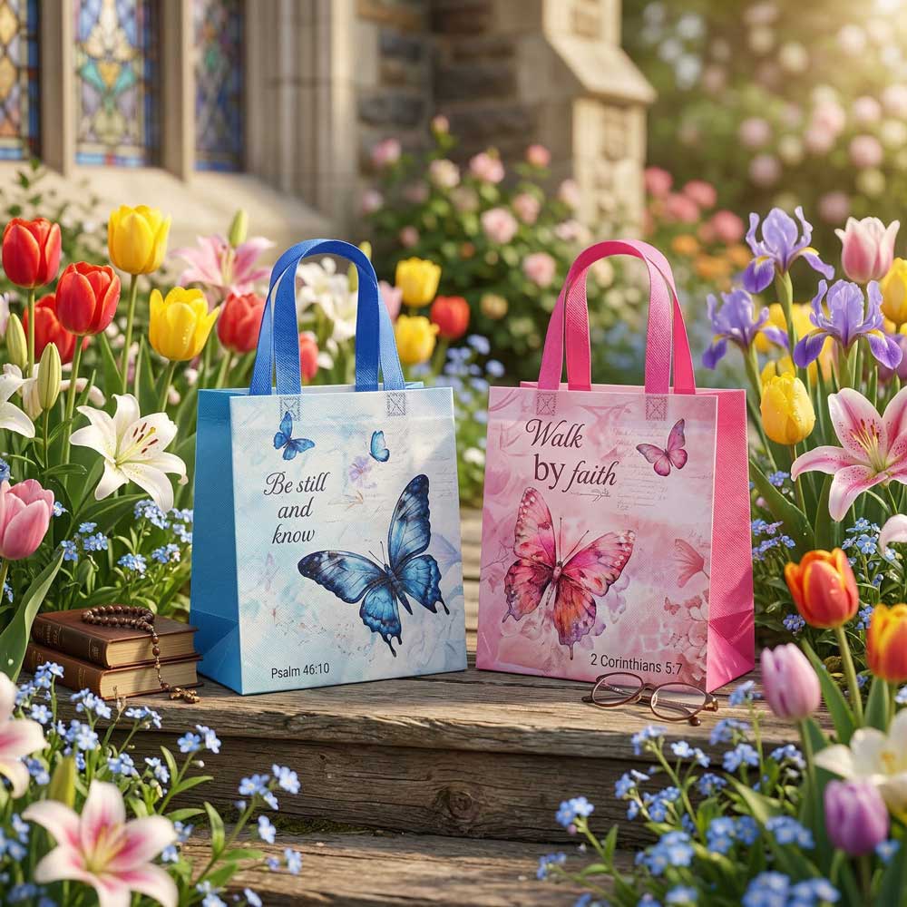 20/40pcs Butterfly Bible Verse Gift Bags, Christian Party Favor Bags for Baptism, Communion, Easter, Girls Birthday Party Supplies