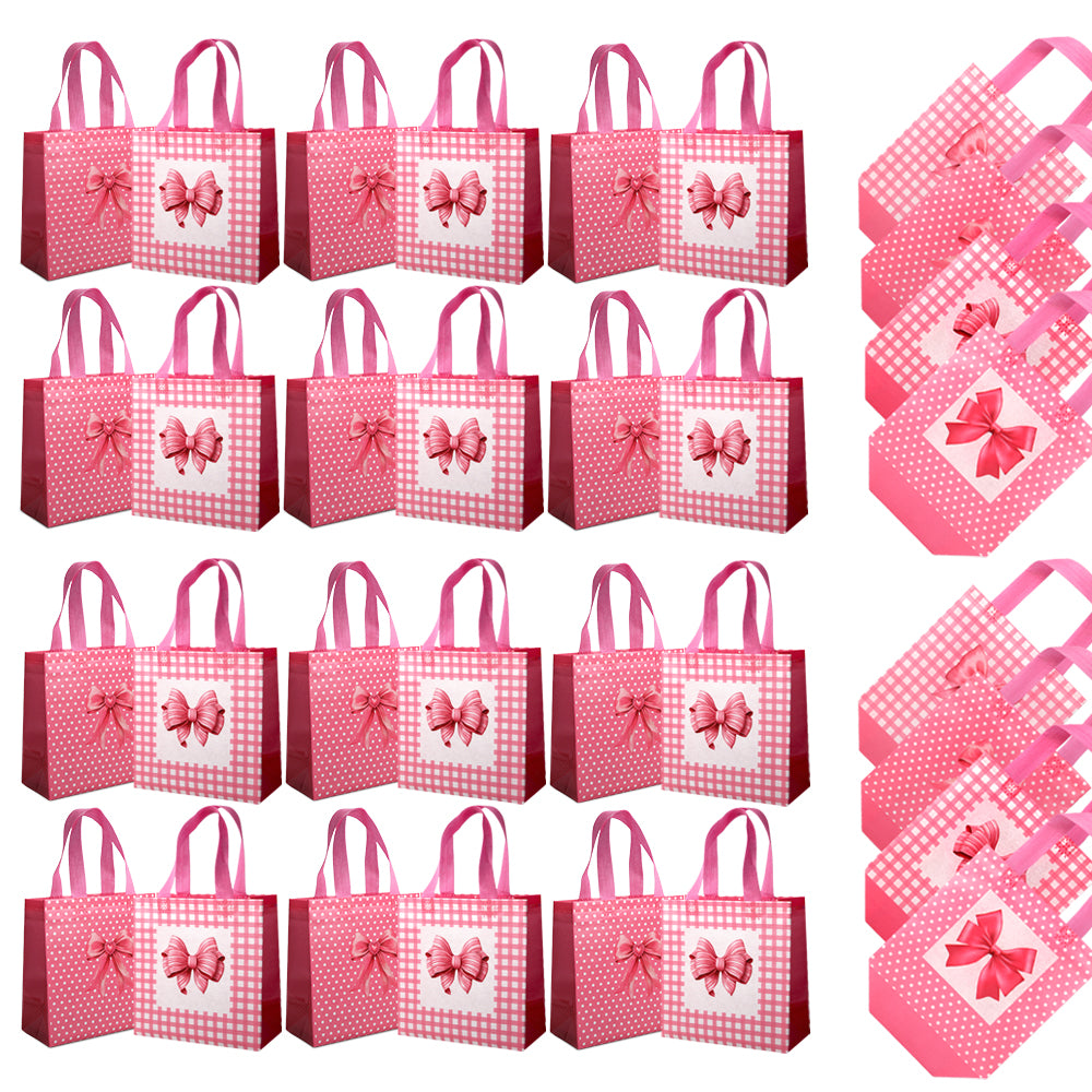 24/48pcs Pink Polka Dot Gift Bags with Bow, Reusable Non Woven Party Favor Bags for Birthday, Wedding, Baby Shower