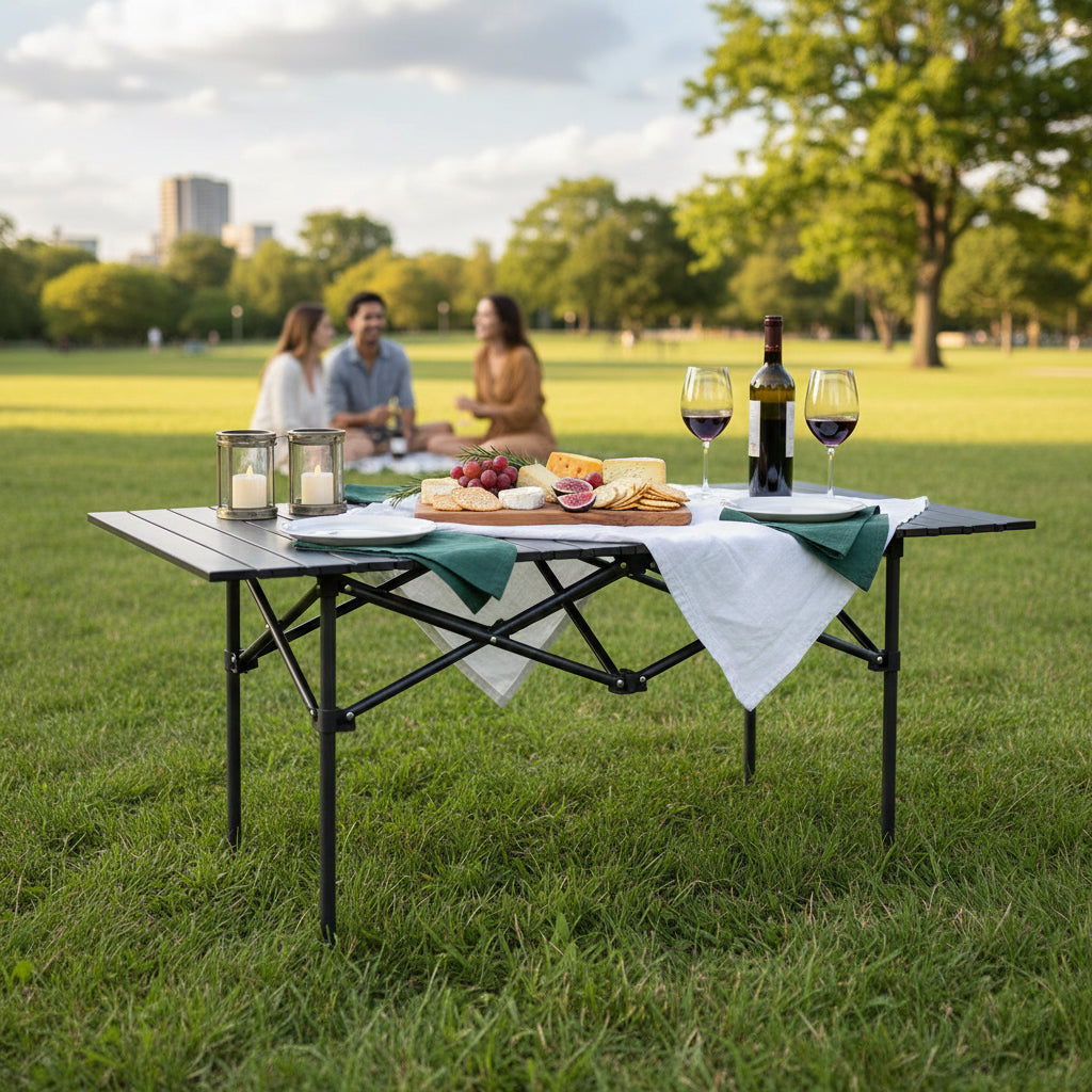 1 Piece Portable Folding Camping Table, Lightweight Aluminum Picnic Table for Outdoors, Backyard, Beach, Tailgate, BBQ