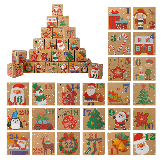 Christmas Advent Calendar Boxes, 24 Days Kraft Paper Countdown Calendar Kit for Kids, Christmas Party Favors, Classroom Gifts