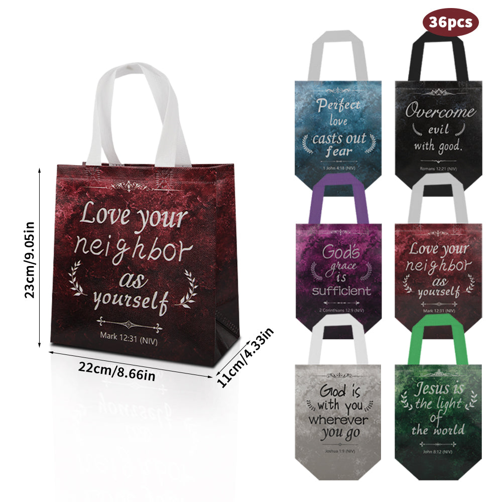 18/36pcs Christian Gift Bags with Bible Verses, Non Woven Tote Bags for Church, Bible Study, Baptism Party Favors