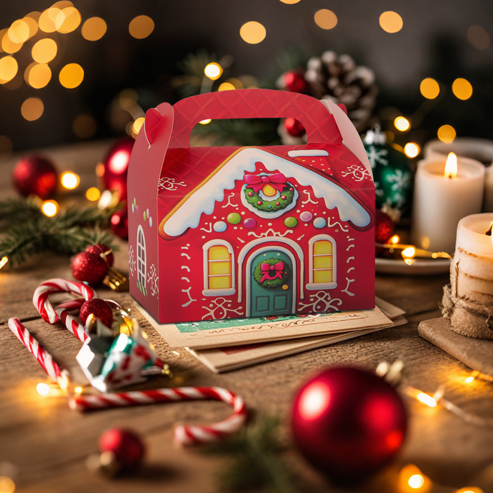 16/32pcs Christmas Gingerbread House Gift Box,Holiday Party Favor Boxes for Candy, Cookies,Christmas Gift Packaging