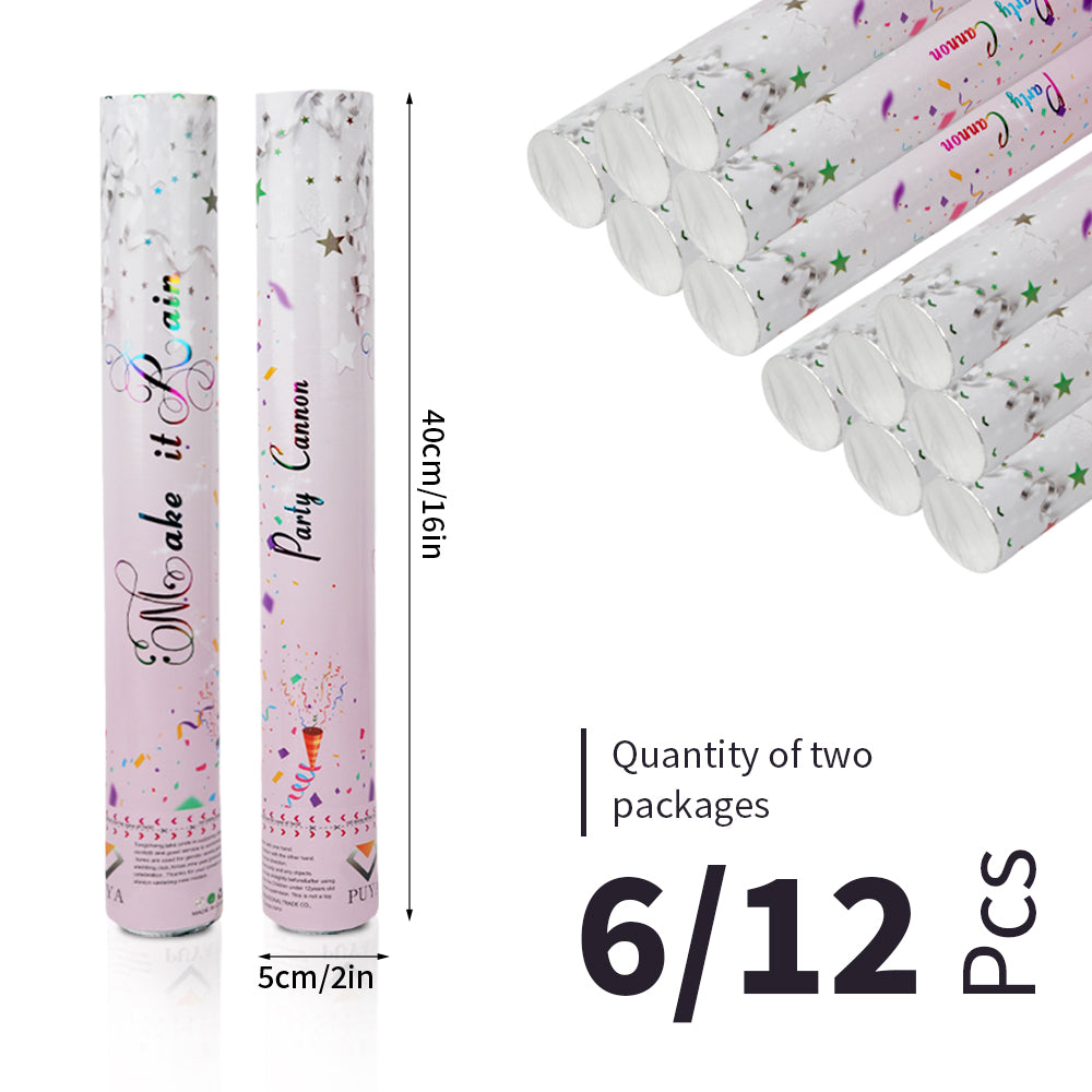 6/12pcs Confetti Cannon, Make it Rain Party Poppers for Birthday Wedding Graduation Party Supplies, Pink Glitter Confetti Popper