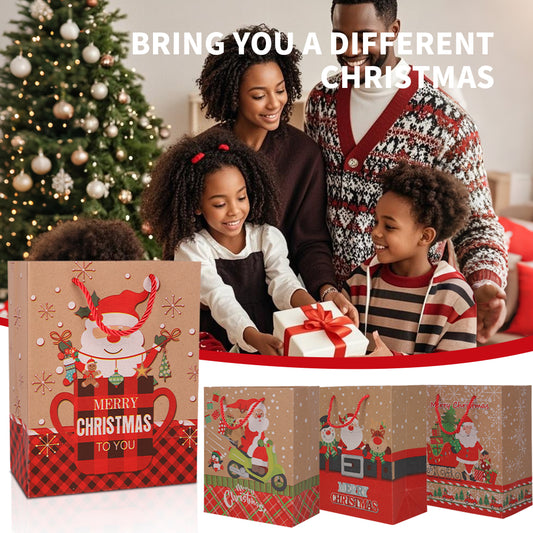 10/20pcs Christmas Gift Bags with Handles, Kraft Paper Holiday Party Supplies, Red Green Plaid Xmas Favor Bags for Presents