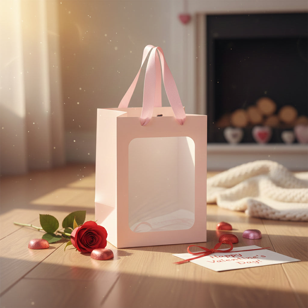 8/12/16/24pcs Pink Flower Gift Bags with Clear Window, Bouquet Paper Bags for Birthday, Wedding, Valentine's Day, Mother's Day, Graduation Party Favors
