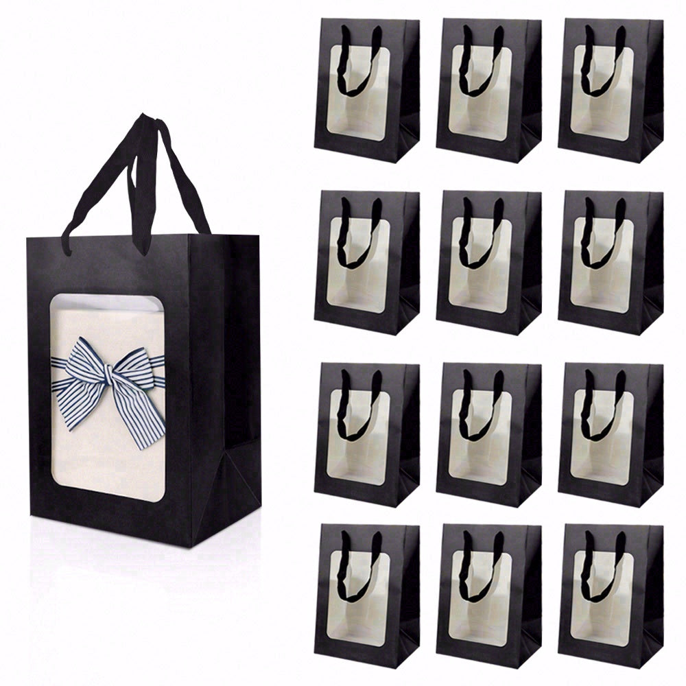 6/12pcs Black Clear Window Gift Bags, Small Paper Party Favor Bags for Halloween, Cookies, Candy