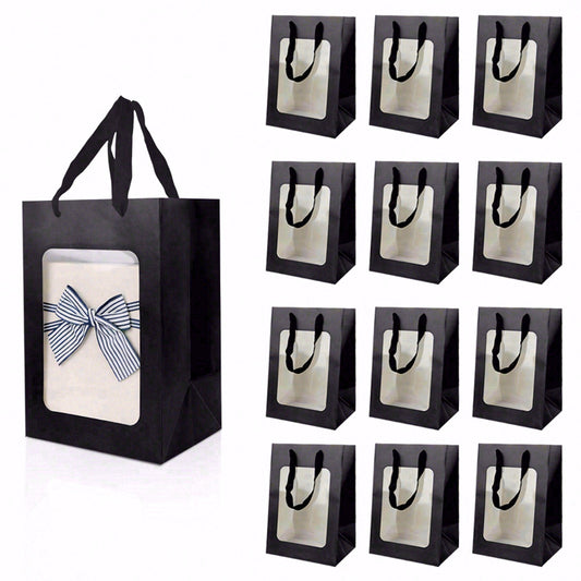 6/12pcs Black Clear Window Gift Bags, Small Paper Party Favor Bags for Halloween, Cookies, Candy