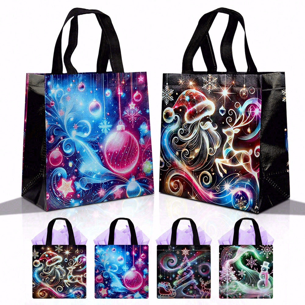 16/32pcs Reusable Non Woven Christmas Gift Bags with Santa, Reindeer and Snowman Design for Holiday Party Favors