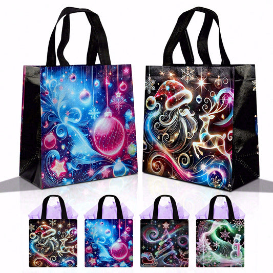16/32pcs Reusable Non Woven Christmas Gift Bags with Santa, Reindeer and Snowman Design for Holiday Party Favors