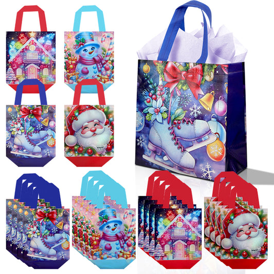 16/32pcs Christmas Gift Bags with Handles, Reusable Holiday Party Bags, Santa Claus & Snowman Design,Christmas Candy Bags