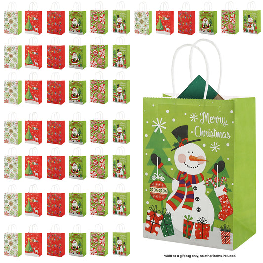 24/48pcs Assorted Christmas Gift Bags with Santa, Snowman & Reindeer Design, Red and Green Holiday Party Favor Bags for Kids, Christmas Candy Bags