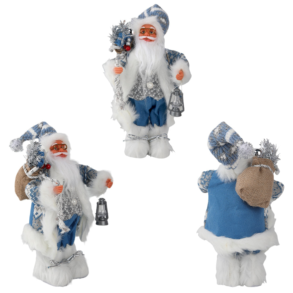 15.7in Blue Santa Claus Figurine with Lantern, Nordic Winter Christmas Decor for Mantel, Tabletop, and Home, Resin Standing Santa Statue, Christmas Gift