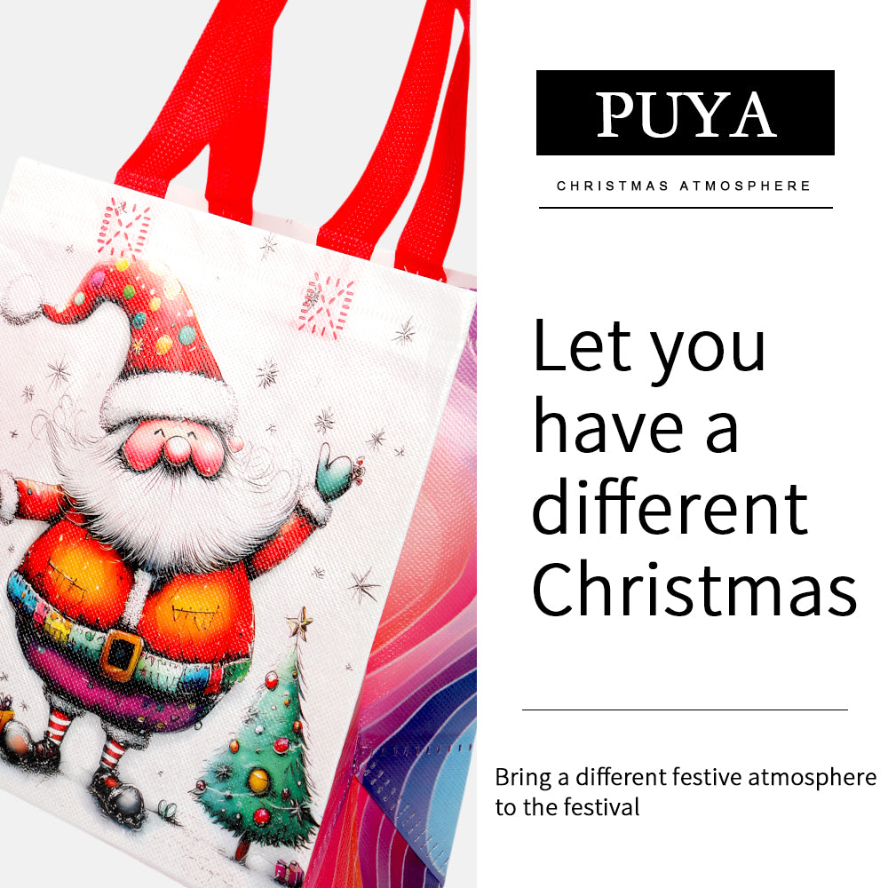 20/40pcs Christmas Gift Bags with Santa Claus Design, Non Woven Reusable Holiday Party Favor Bags for Kids