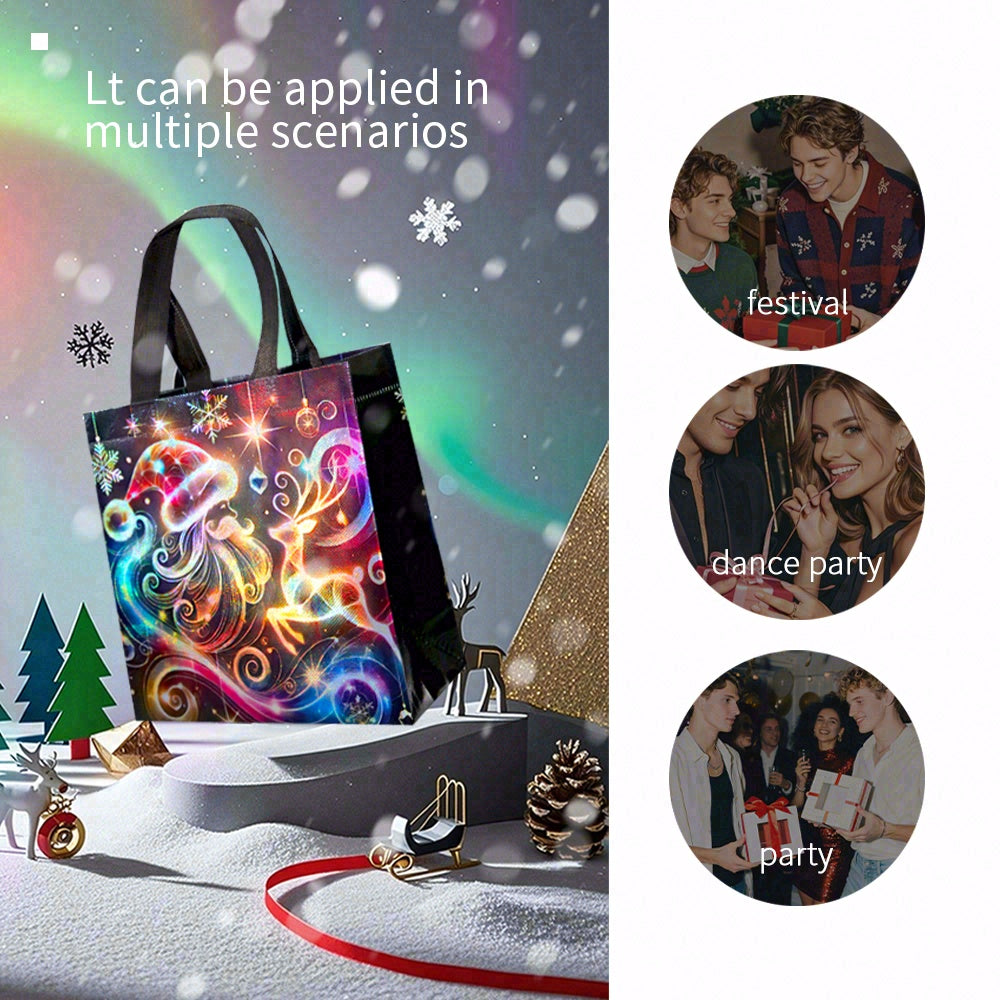 16/32pcs Reusable Non Woven Christmas Gift Bags with Santa, Reindeer and Snowman Design for Holiday Party Favors