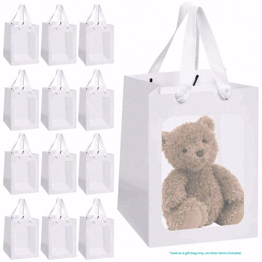 8/12/16/24pcs White Paper Gift Bags with Clear Window,Party gift bags with handles, suitable for weddings, birthdays, bridal showers and baby showers.