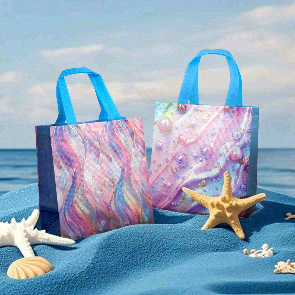 20/40pcs Dreamy Abstract Art Gift Bags with Pearl Design, Iridescent Pink Purple Boutique Bags for Birthday, Baby Shower, Graduation