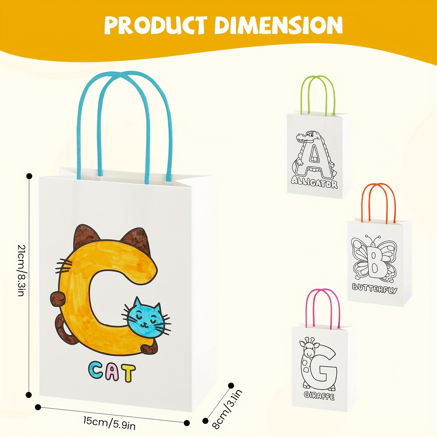 16/32pcs DIY Coloring Gift Bags for Kids, Reusable Paper Party Favor Bags with Handles, Animal Alphabet Design for Birthday Party Supplies, Classroom Crafts