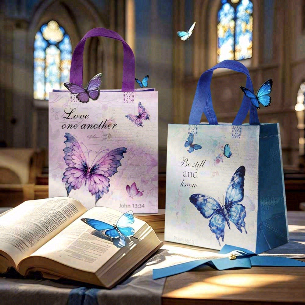 20/40pcs Butterfly Bible Verse Gift Bags, Christian Party Favor Bags for Baptism, Communion, Easter, Girls Birthday Party Supplies